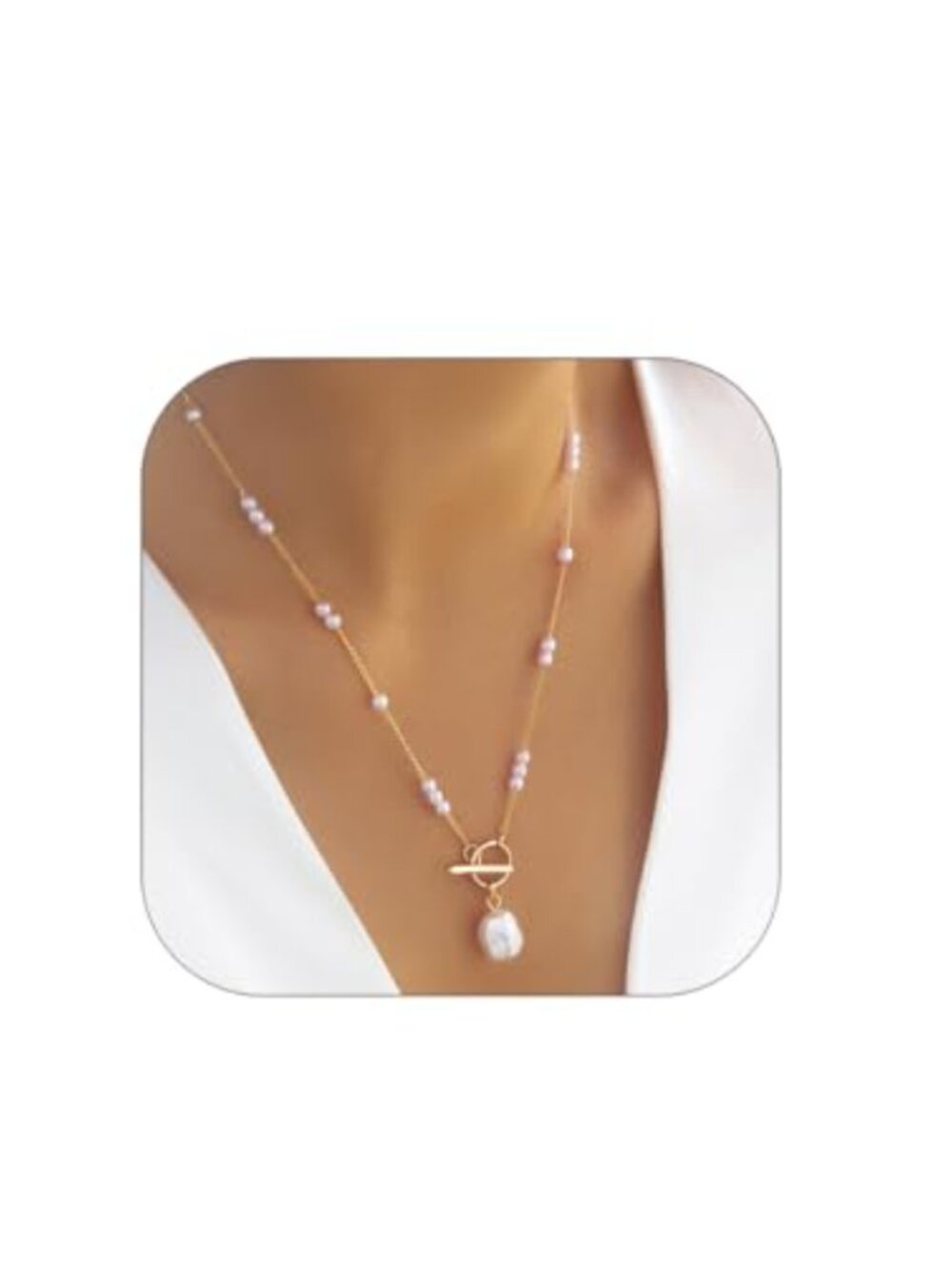 Baroque Pearl Flower Beaded Necklace Stainless Steel Layered Boho Vintage Chain